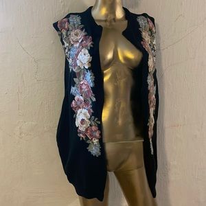 Black vest with floral/sparkle handmade detail